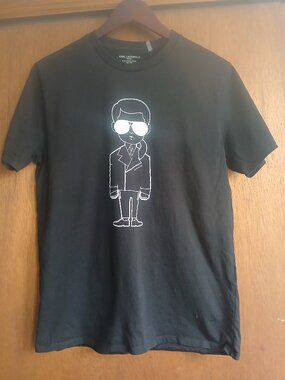 Mens Karl Lagerfeld Black Cartoon Graphic T-Shirt - Size Medium - Used